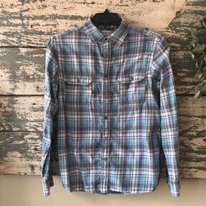 Blue plaid button up shirt
